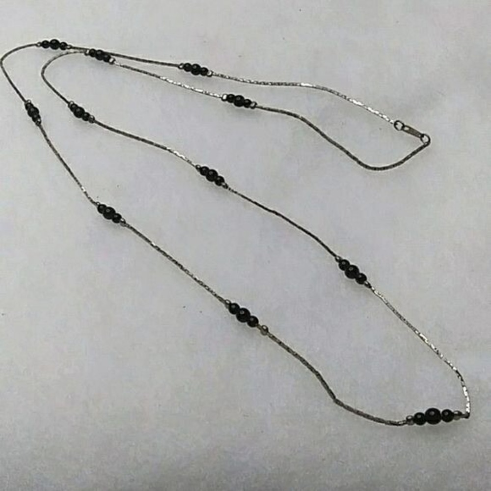 Vintage‎ Korea silvertone black beaded necklace